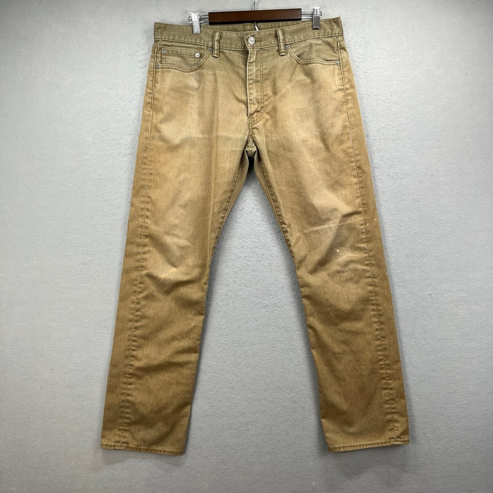Levi 513 Slim Straight Pants Mens 36x32 Tan Denim Chino Work Utility Distressed